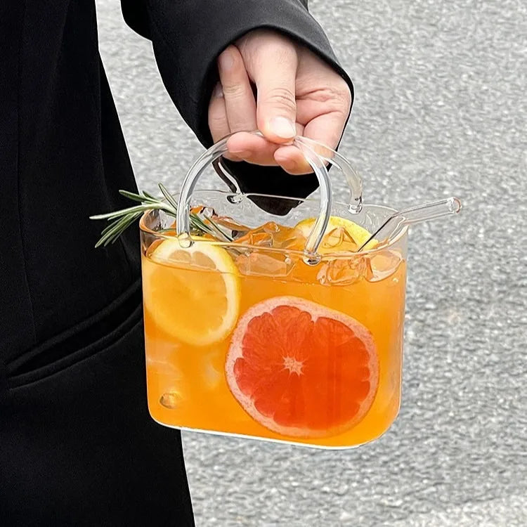 Creative Portable Handbag Glass Cup with Straw