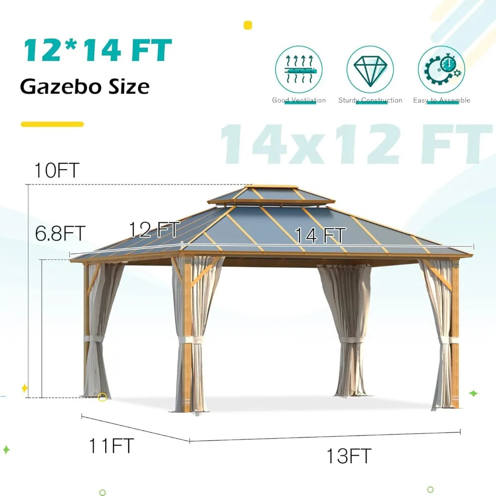 12'x14' Gazebo,  Outdoor Wood Grain Hardtop Gazebos