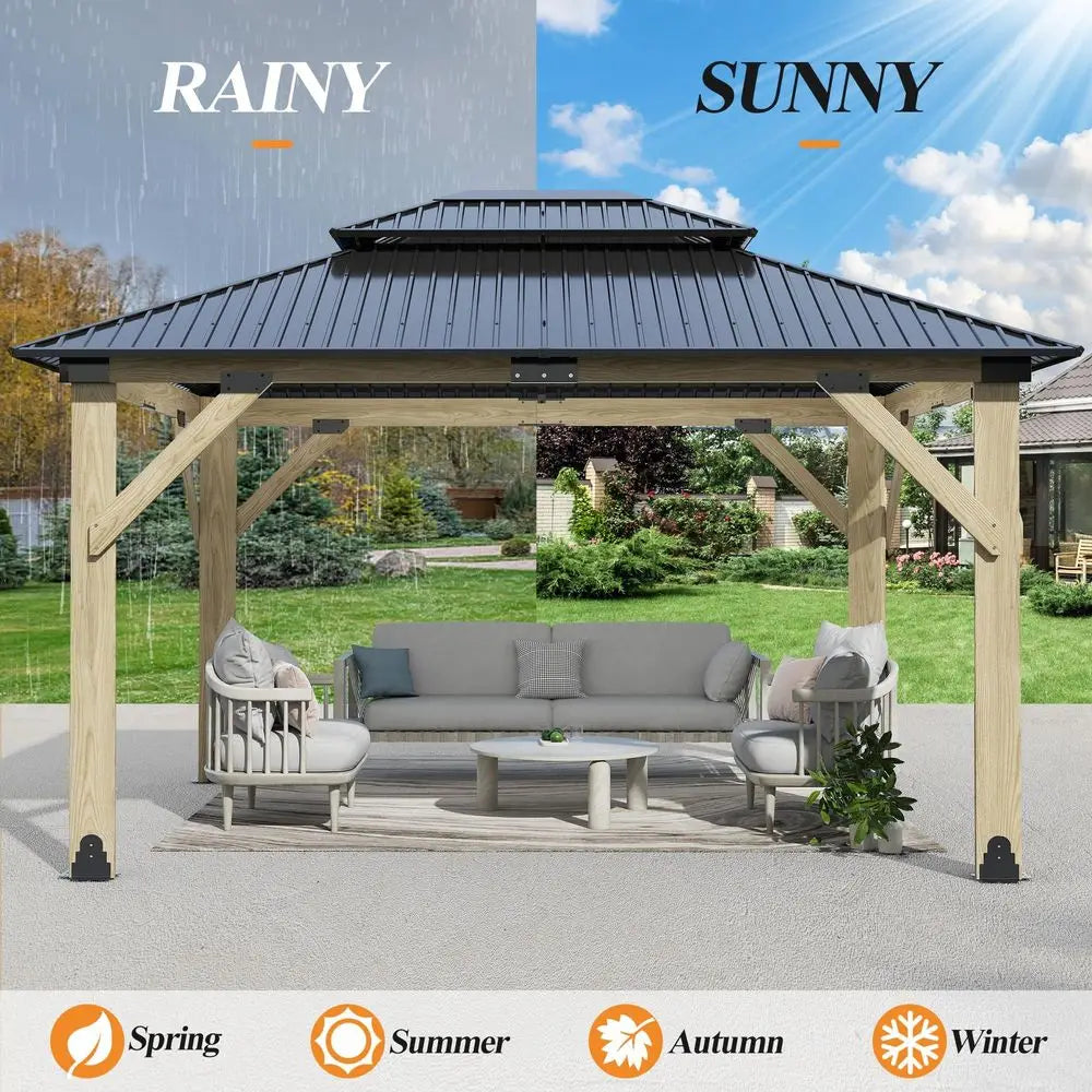 11x13 Outdoor Wooden Gazebo Patio Galvanized Steel , HeavyDuty