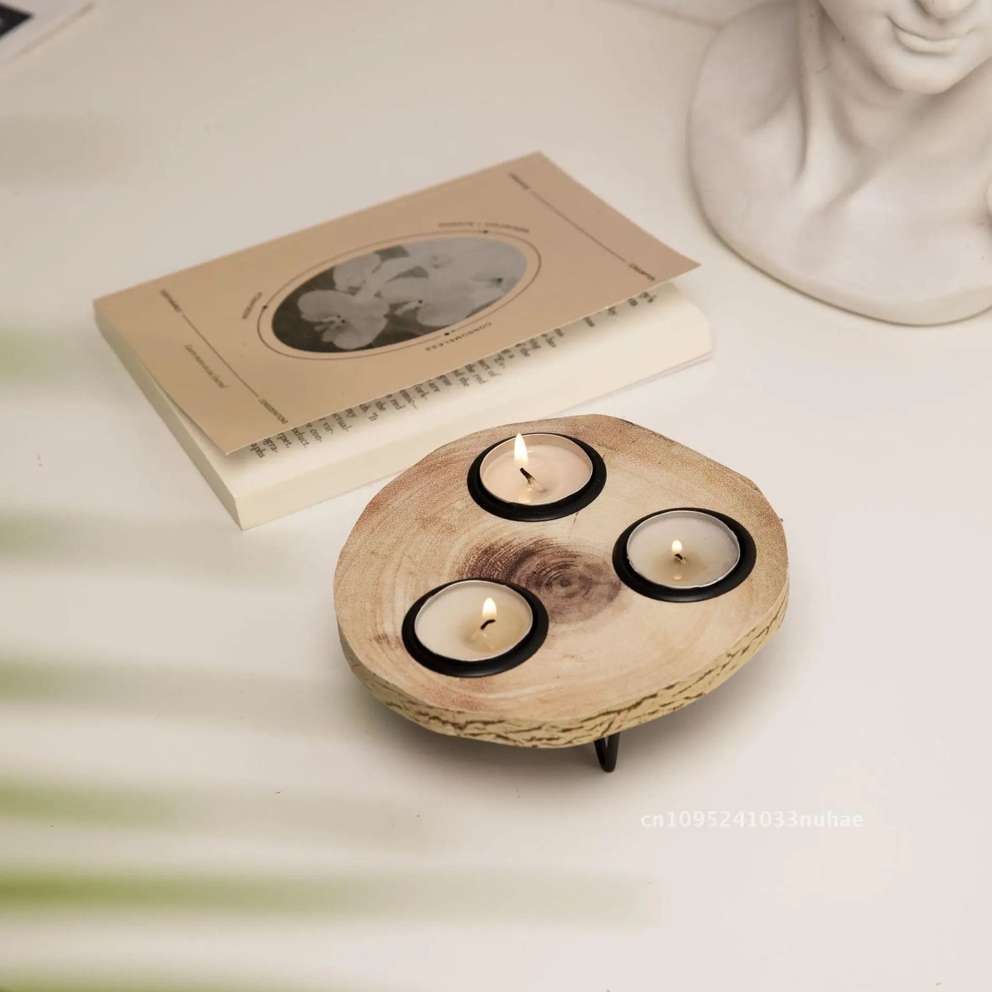 Wooden Candlestick Utensils Log Iron Candlestick