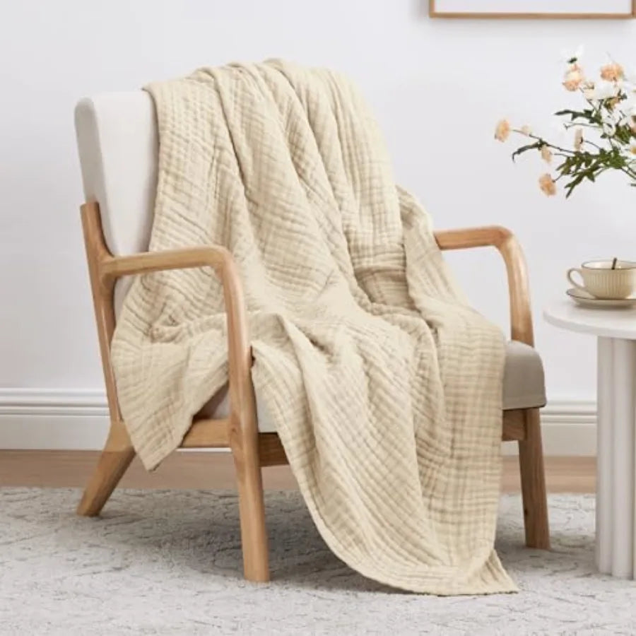 100% Cotton, 6 Layer Lightweight Breathable Gauze Throw Blanket 50 x 60 Inch