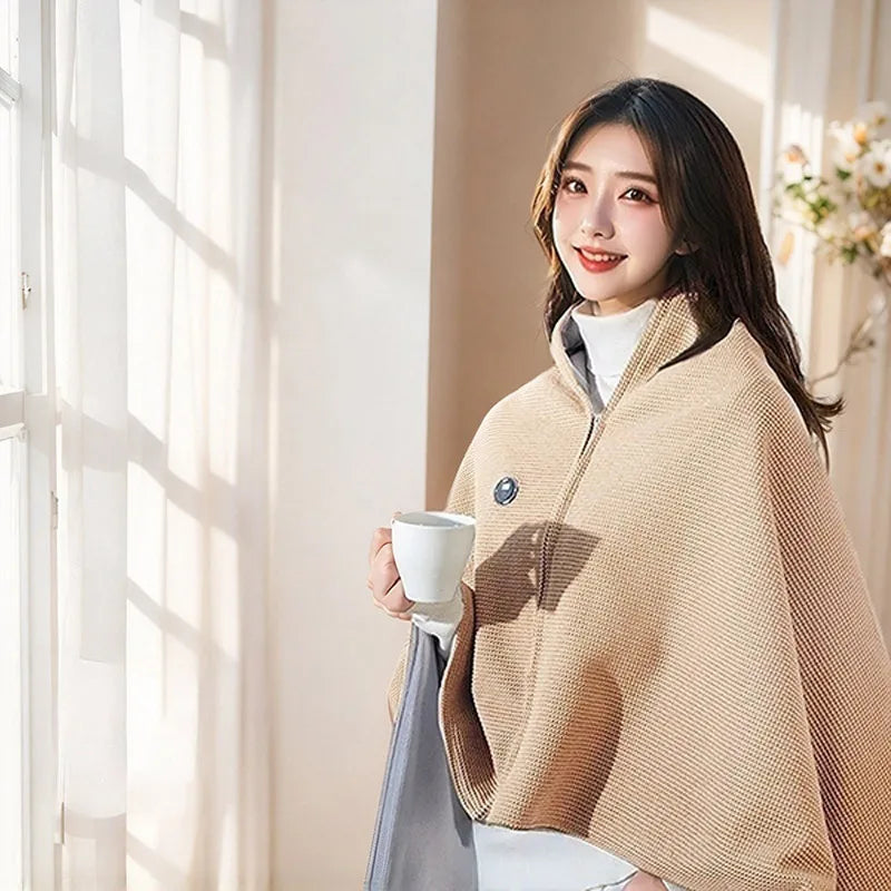 USB Wearable Heated Shawl Wrap Blanket with Hood Zipper