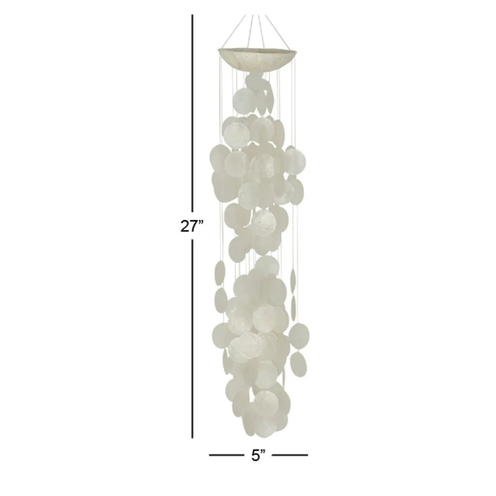 27 Inch White Capiz Shell Waterfall Wind Chime
