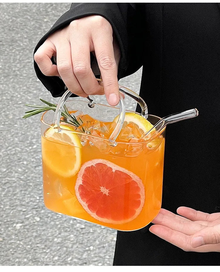 Creative Portable Handbag Glass Cup with Straw