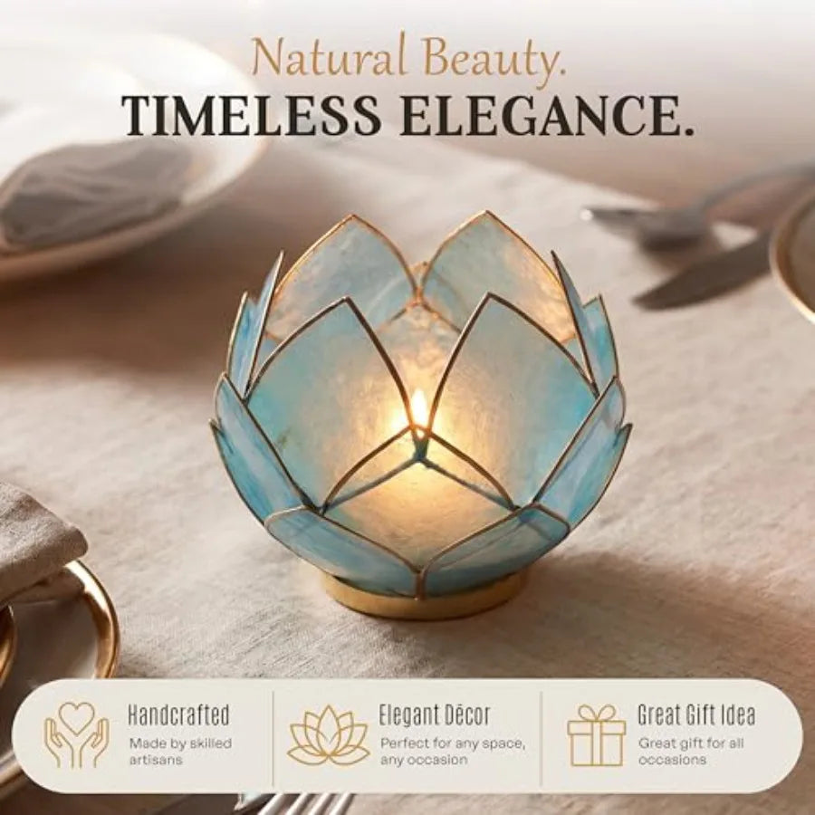 Blooming Lotus Capiz Shell Tealight Candle Holder,