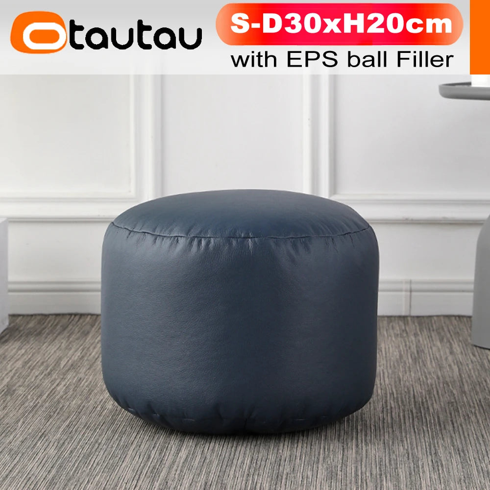 Small Round Faux Leather Ottoman Stool Beanbag Pouf