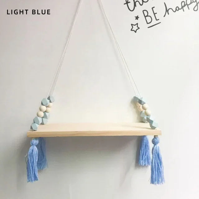 Nordic style colorful tassel wooden Wall Shelf Wall