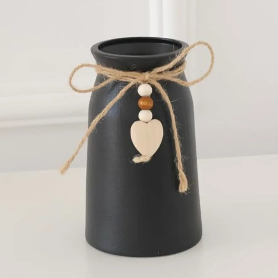 Charming 6-Inch Ceramic Vase Jute Rope and Heart Charm