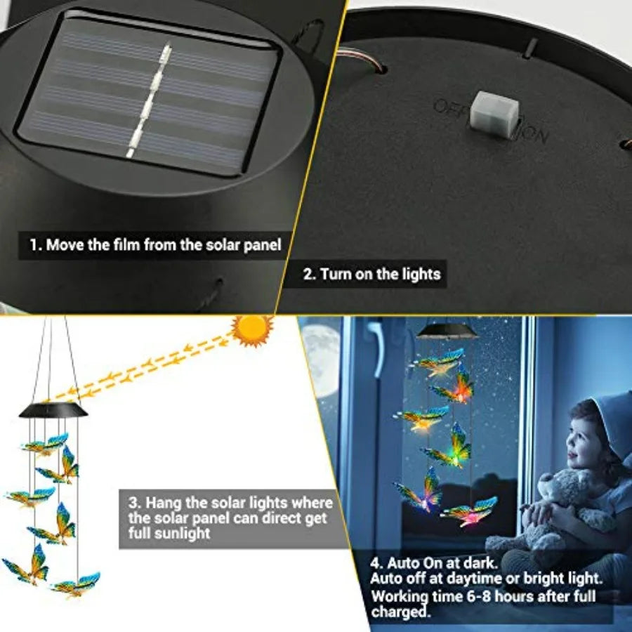 Solar Wind Chime, Color Changing Wind Chimes Butterfly, LED