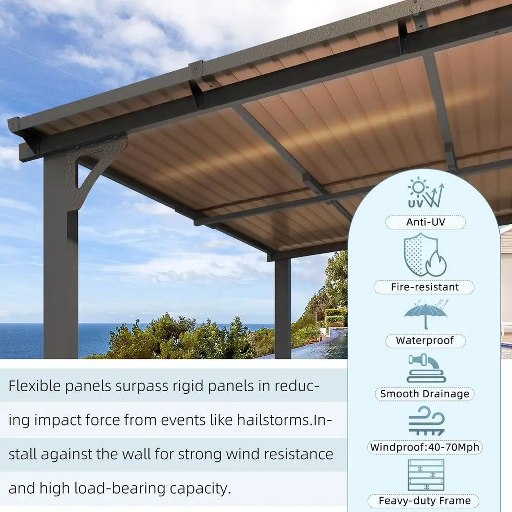 20' x 8' Outdoor Gazebo or Patio, 8x20 Large Wall-Mounted Hard Top