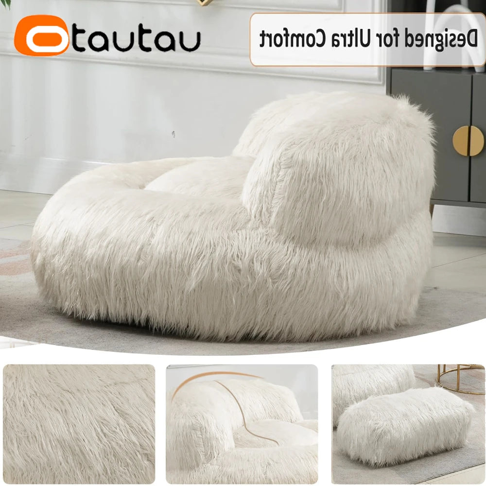 Faux Fur Bean Bag Chairs with Ottoman