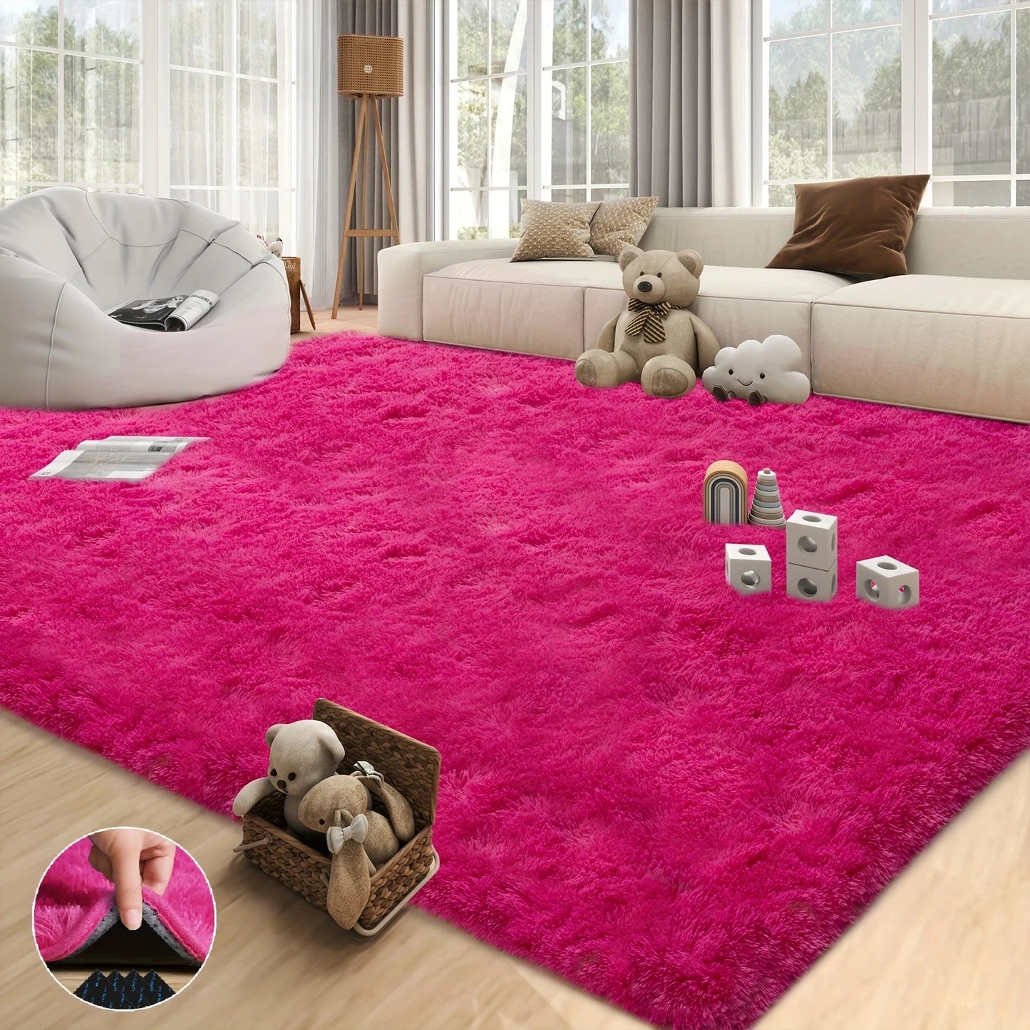 Hot Pink Soft Shaggy Non-Slip Rugs