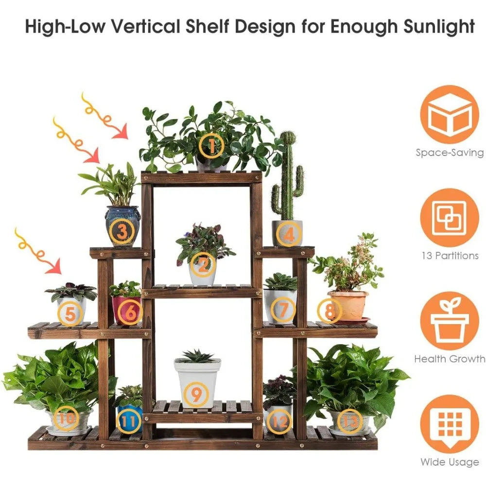 Wood Plant Stand Wood Shelves  Indoor Outdoor Rack Bookshelf