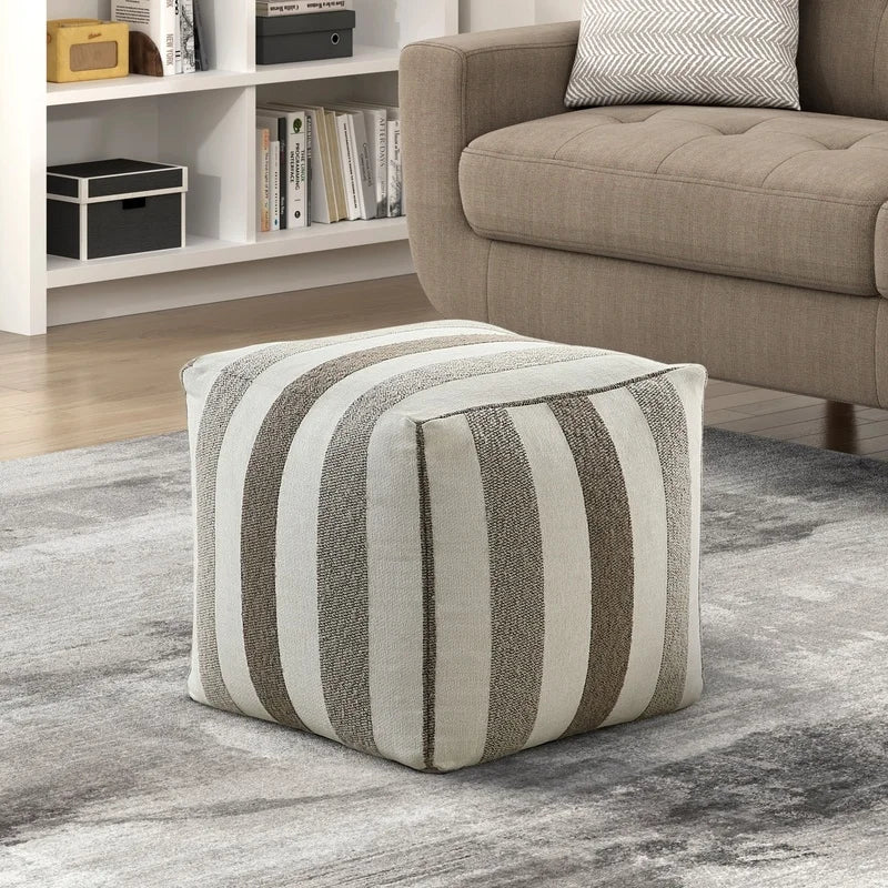 Modern Square Pouf with Multi-Color Jacquard Fabric,