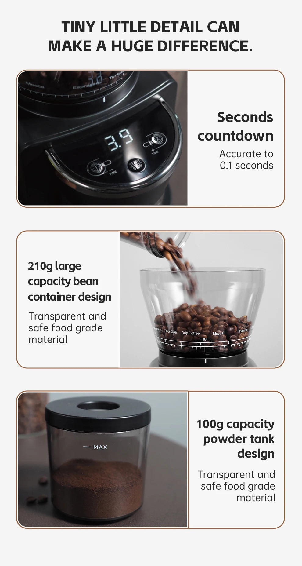 Automatic Burr Mill Electric Coffee Grinder with 34 Gears