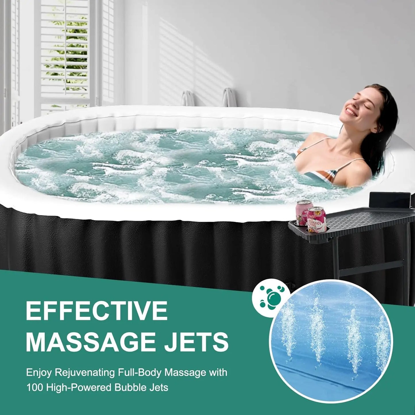1-2 Person Inflatable Hot Tub, 75" X 47" X 25"100 Bubble Jets,