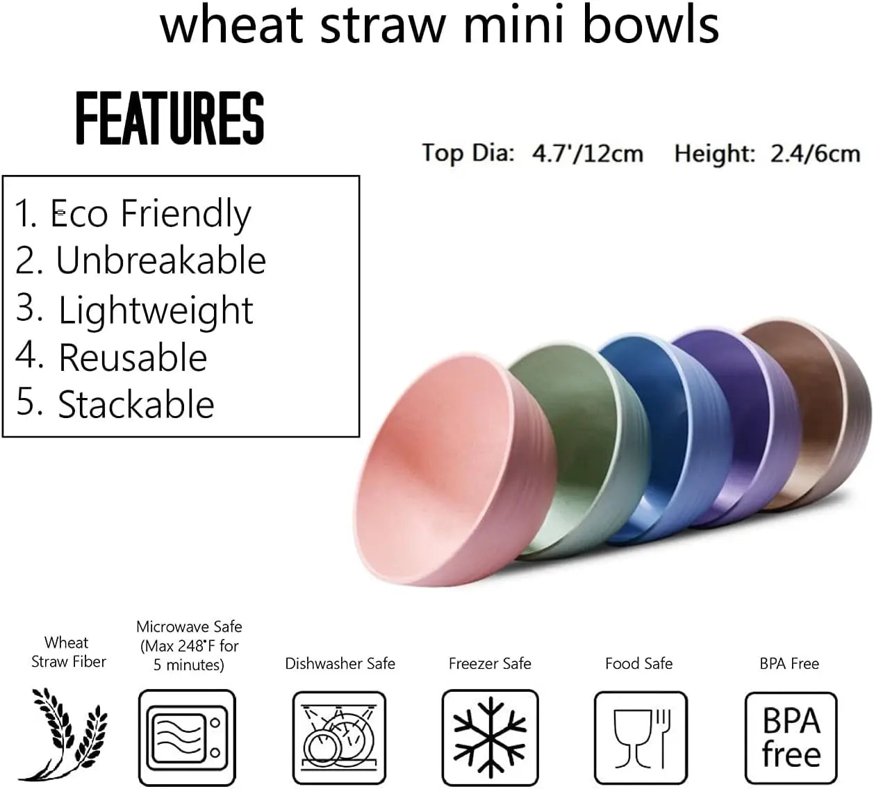 Eco-friendly Wheat Straw Bowls, 4.7 inches mini Snacks Bowl Sets