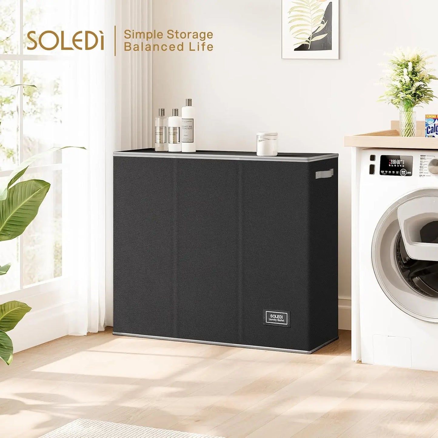 180L Extra Large Laundry Hamper with Lid, 3-Section
