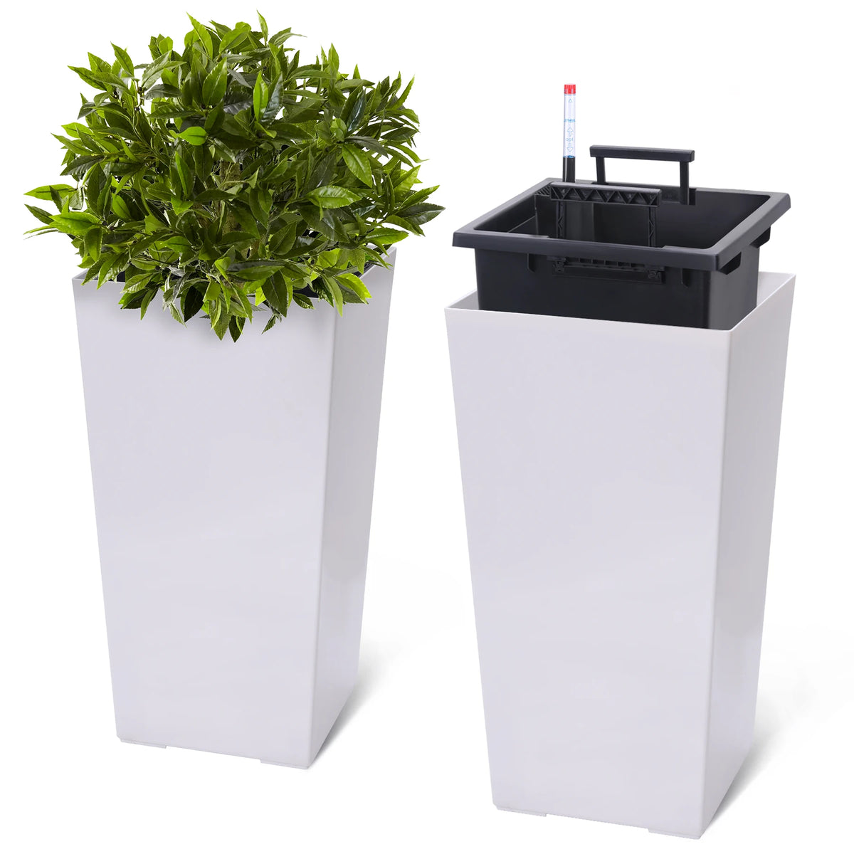 15.7"/22.5" Tall Planters Set Of 2, Self Watering With Drainage
