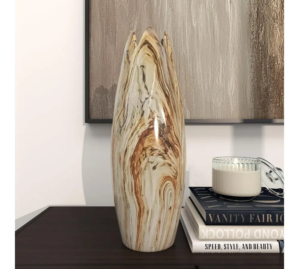 Modern Ceramic Vase with Marbled Finish, 7x7x21 Inches