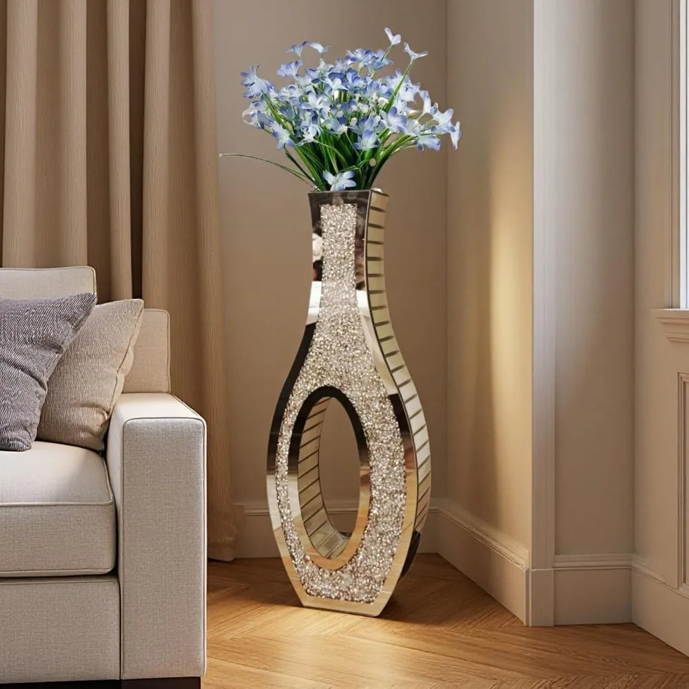 Pair of 30-Foot Tall Crushed Diamond Effect Floor Vases