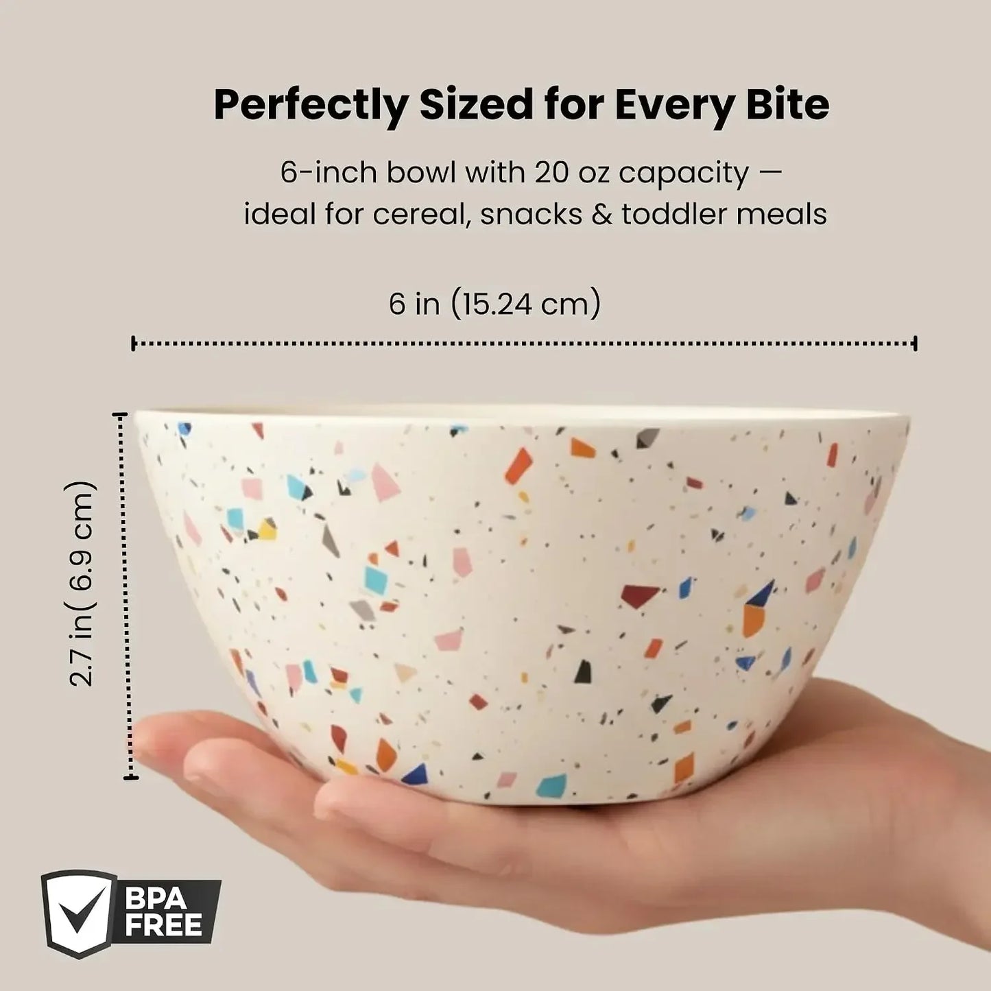 Bamboo Bowl Set of 4 – 6-Inch, 20 oz Deep Cereal & Snack Bowls for Kids