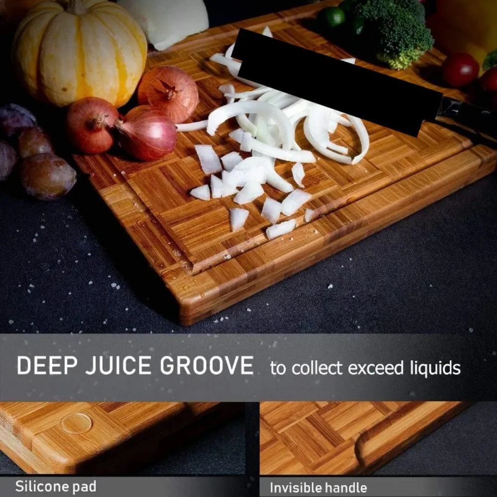 Large Bamboo Cutting Boards, (Set of 3) Chopping  with Juice Groove