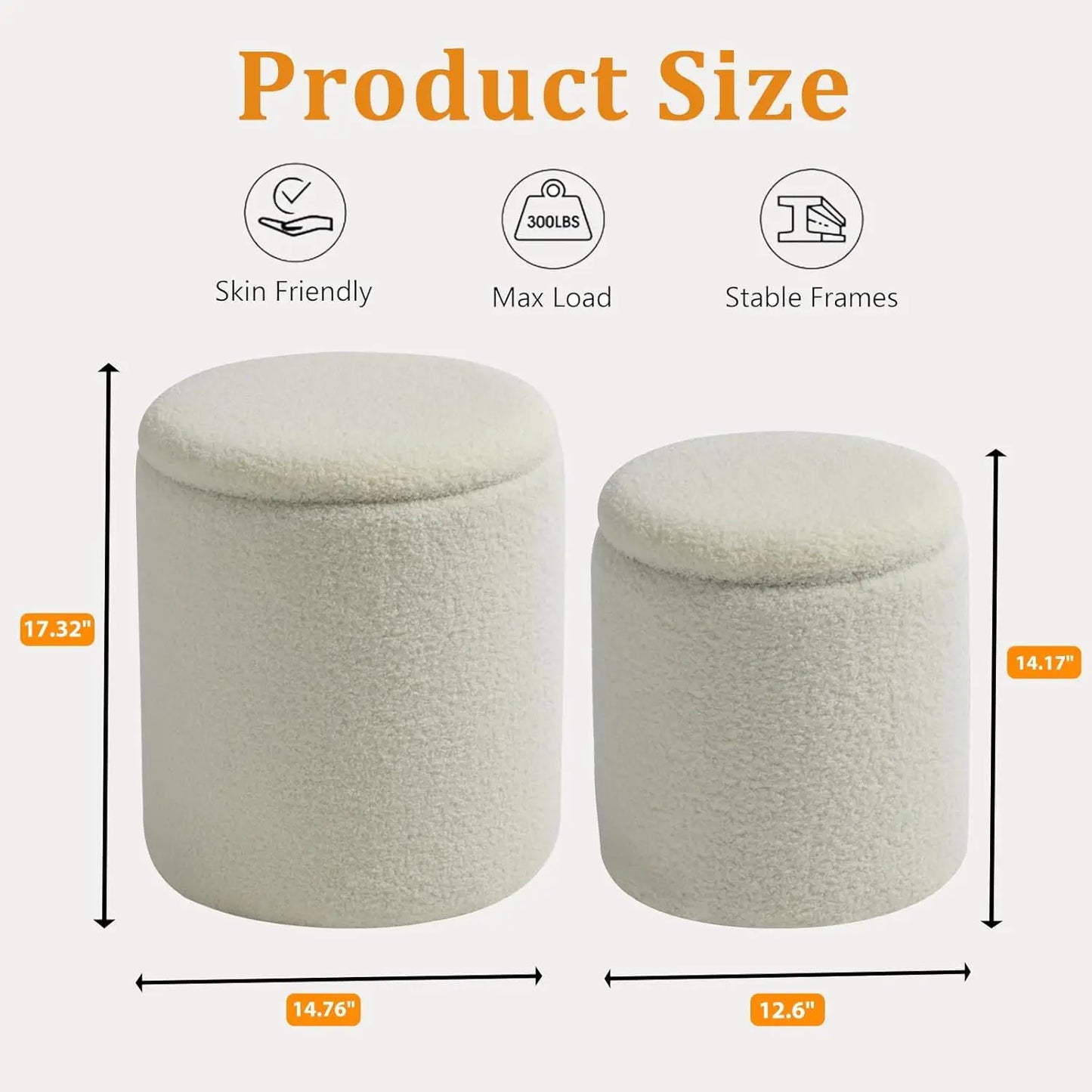 Round Set of 2 Ottoman with Storage Sherpa Storage