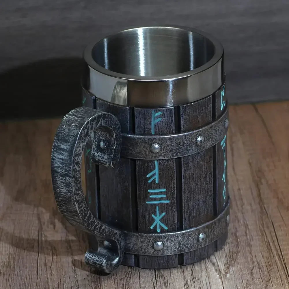 Viking Vintage Oak Barrel Beer Mug Stein with Stainless Steel Liner Coffee Cup