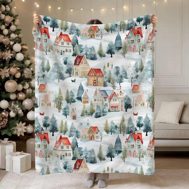 Village Blanket, Snowy Winter Trees Throw