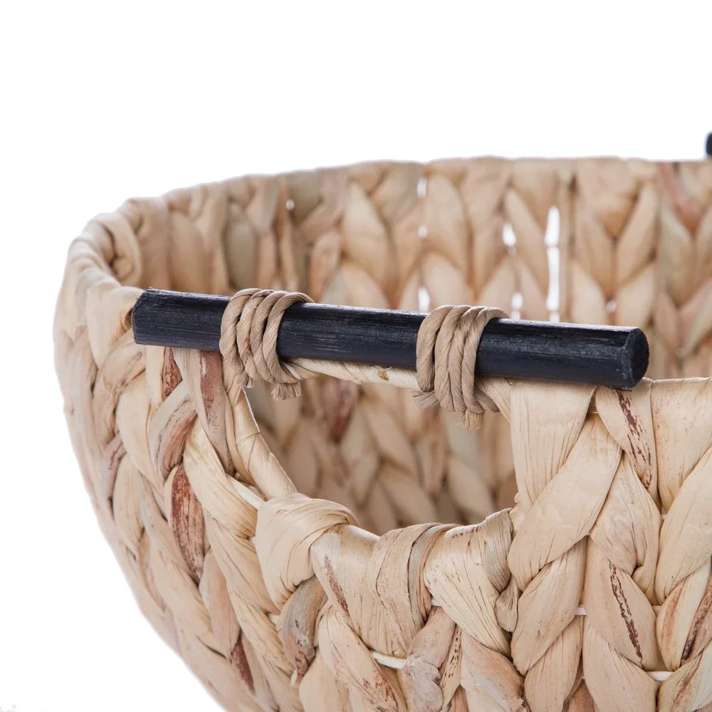 Natural Woven Decorative Bowl with Wooden Handles