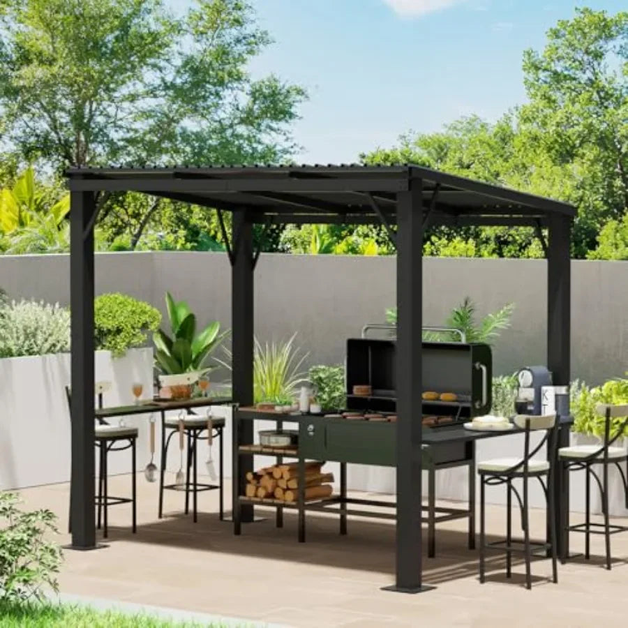 Hardtop Grill Gazebo Outdoor Gazebo with Side Shelves BBQ Grill