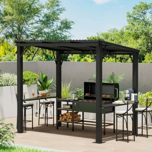 Hardtop Grill Gazebo Outdoor Gazebo with Side Shelves BBQ Grill