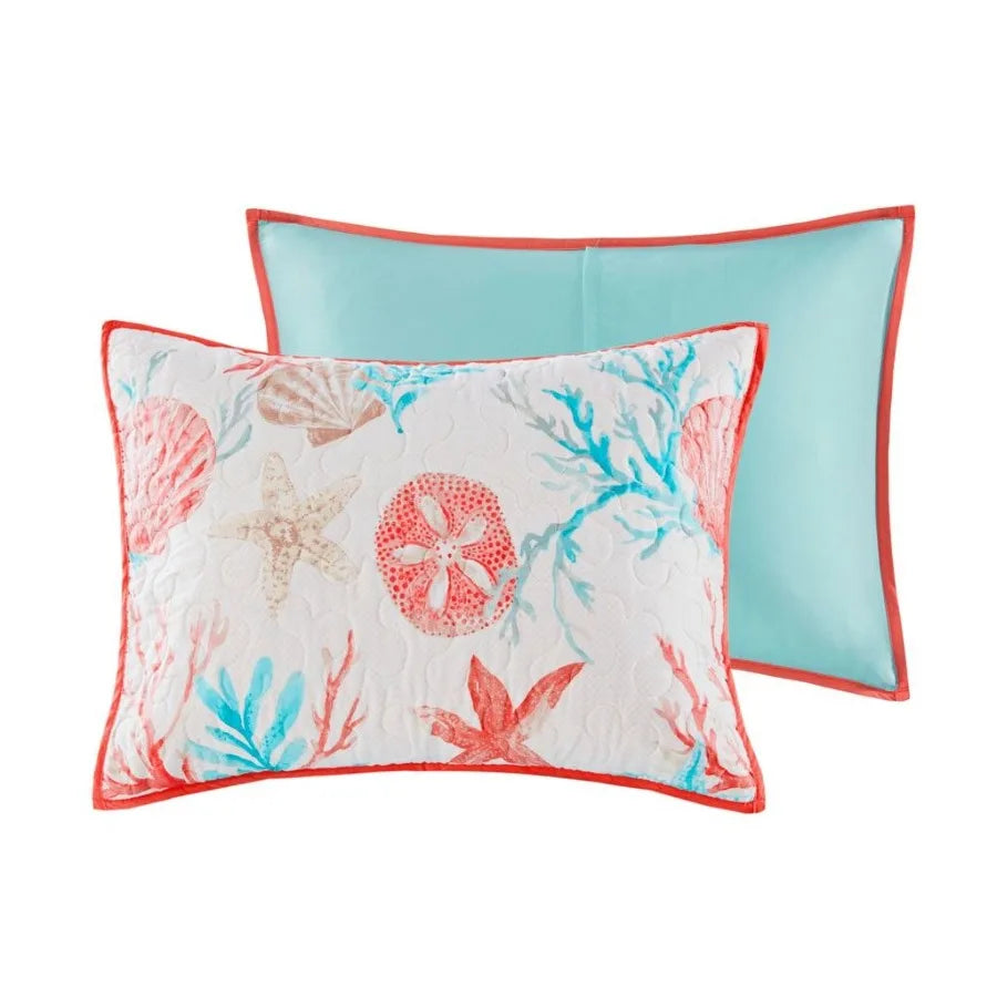 6 Piece  Quilt Set with Throw Pillows Coral Full Queen