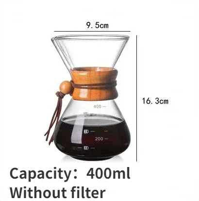 Hand Glass Coffee Kettle - Stainless Steel Filter Drip