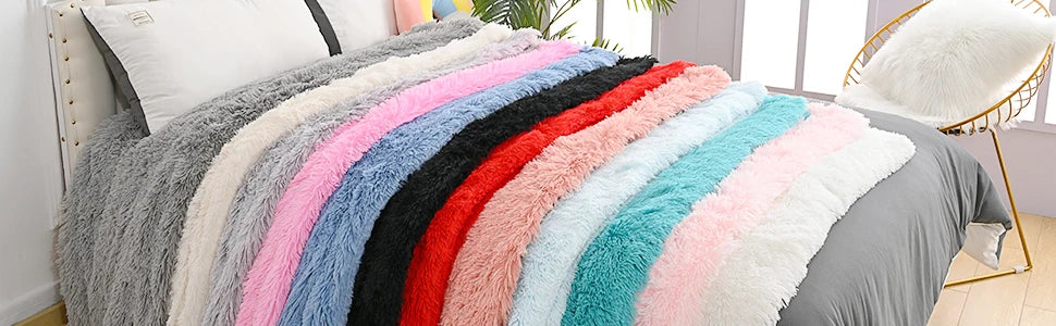 Fluffy Blanket Throw Solid Color Shag Plush