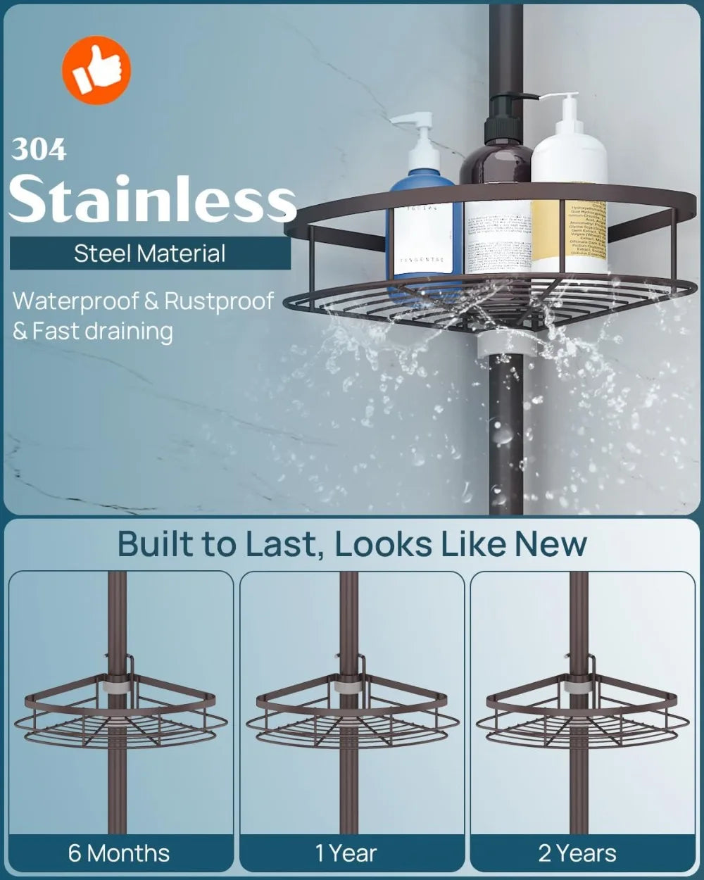 Adjustable Tension Pole Shower Caddy Organizer with 4 Baskets,