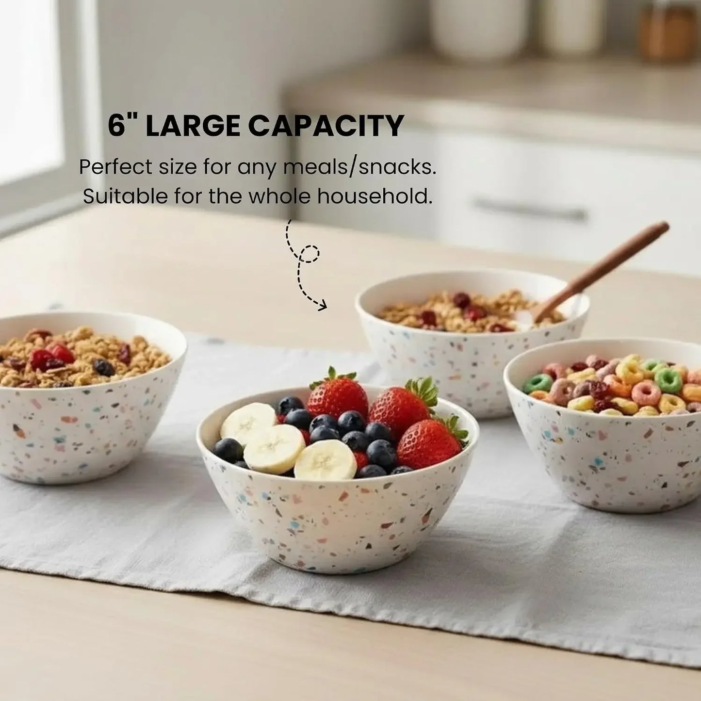 Bamboo Bowl Set of 4 – 6-Inch, 20 oz Deep Cereal & Snack Bowls for Kids