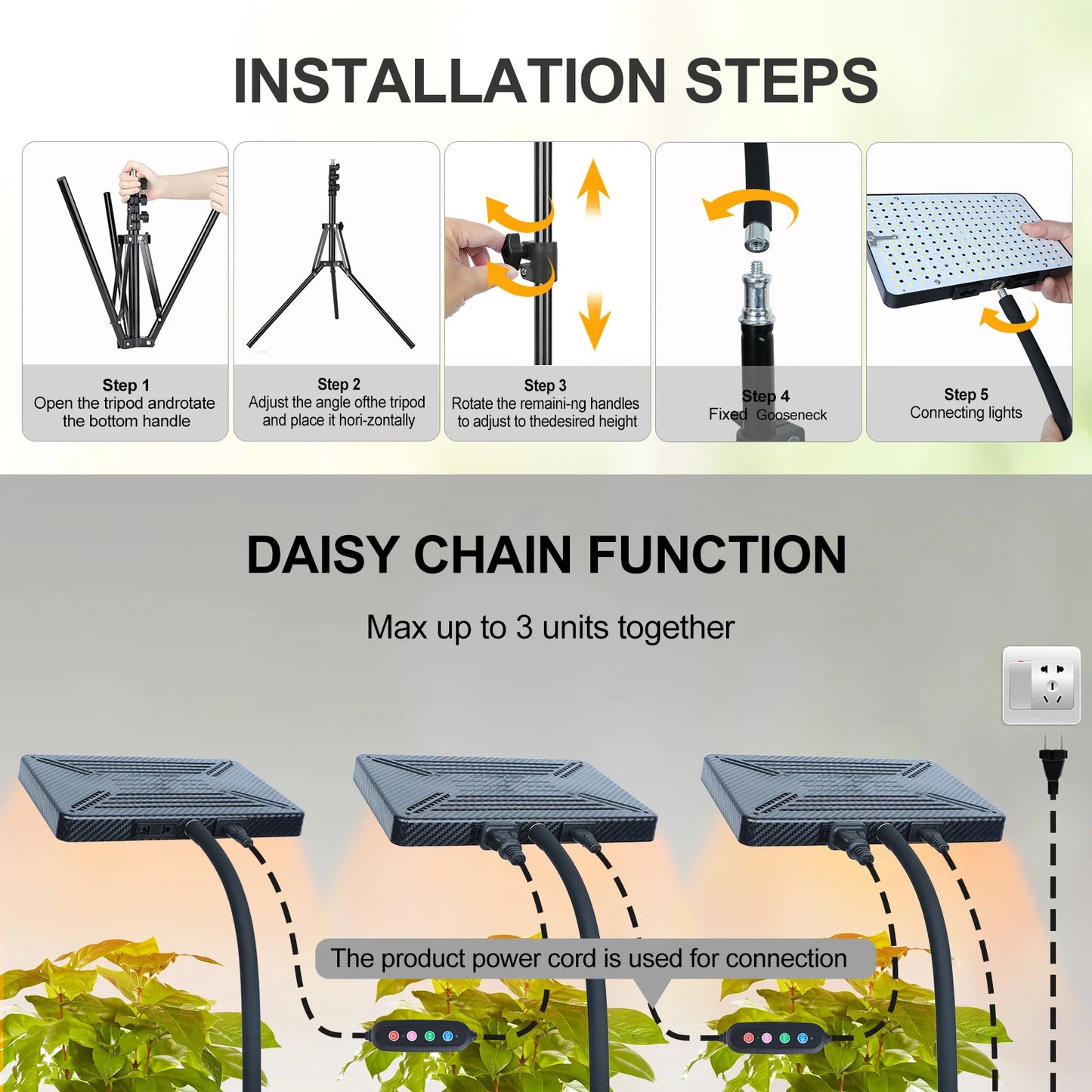 Grow Lights with Stand and Timer, 24"-64" Height Adjustable