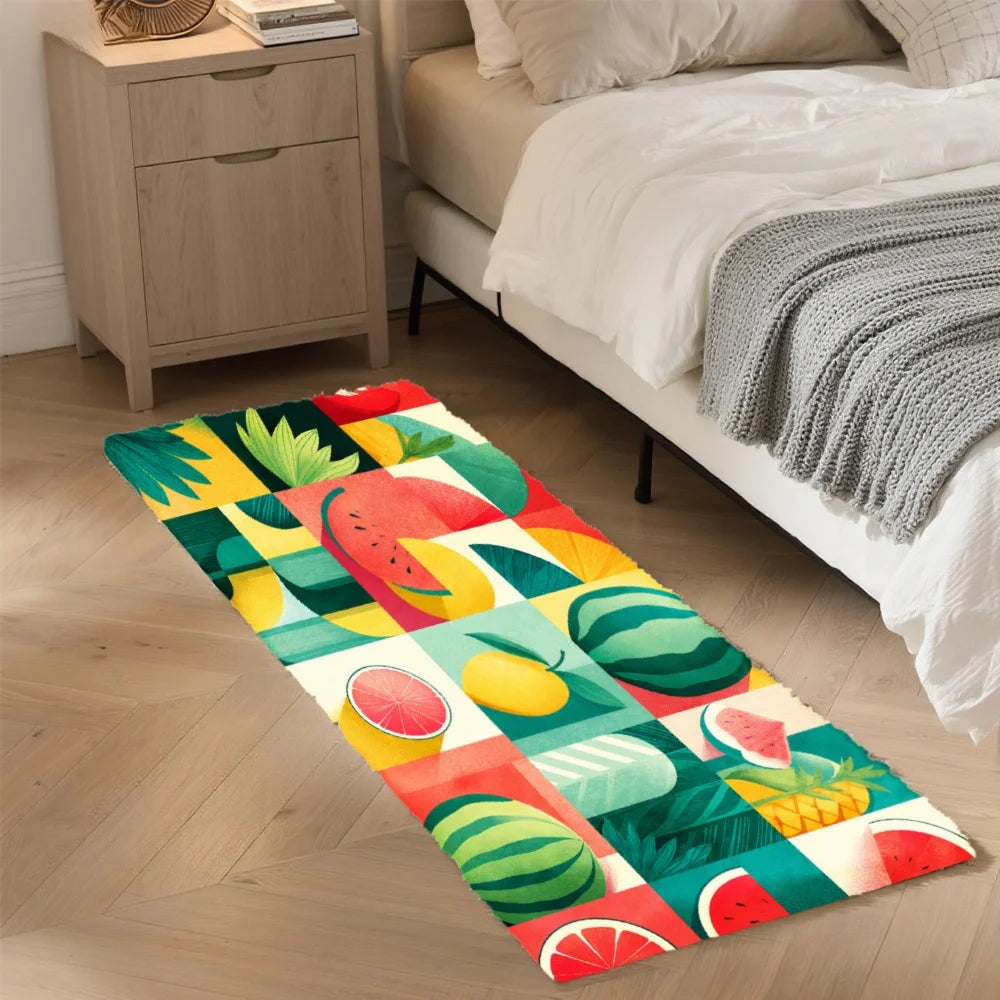 3PCS Mat Tropical Fruit Pattern With Watermelon Pineapple Mango Kitchen Rug.