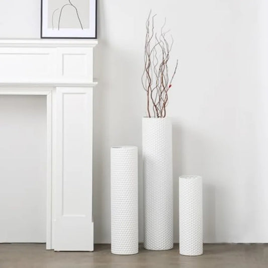 Tall Floor Vases Set of 3 - Metal Cylinder Vases Honeycomb Texture