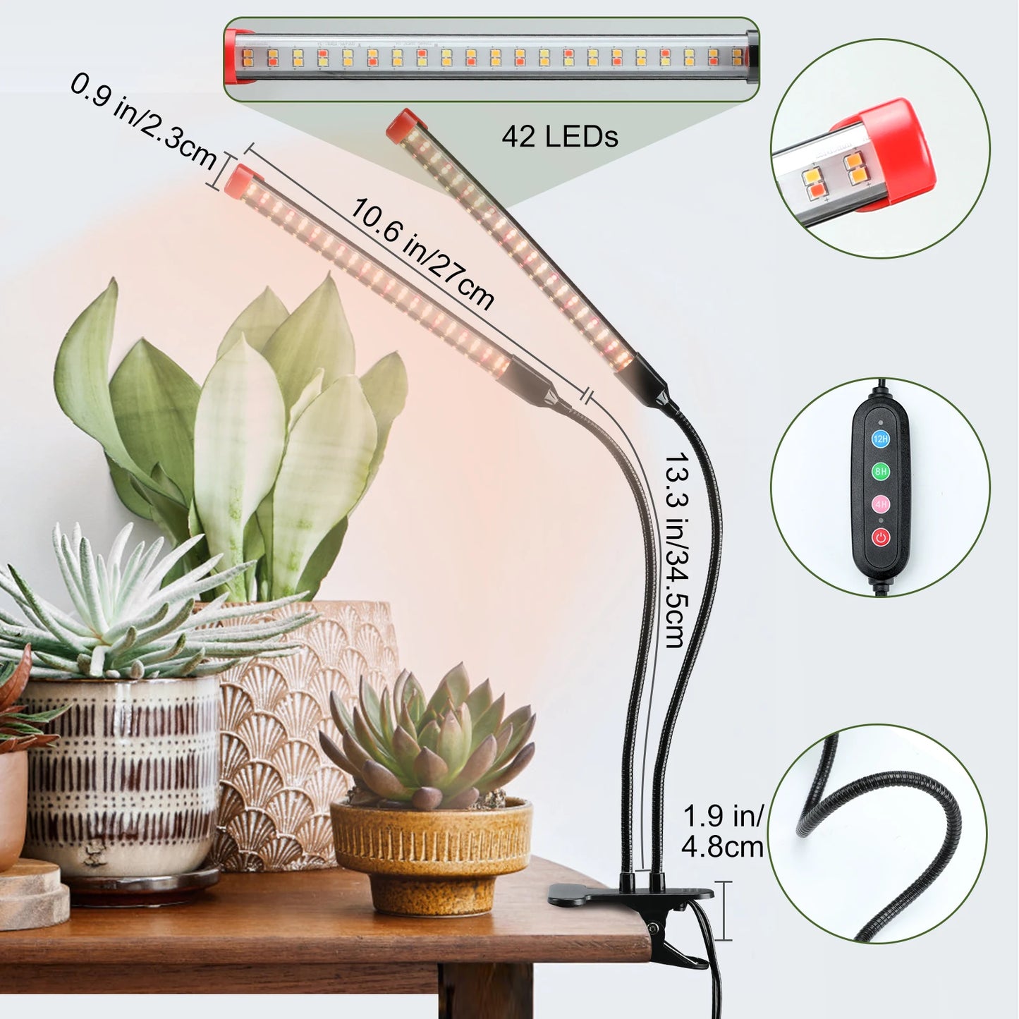 18W Power Home Plug, NOT 10W Adapter,  2Head Clip Grow Lights