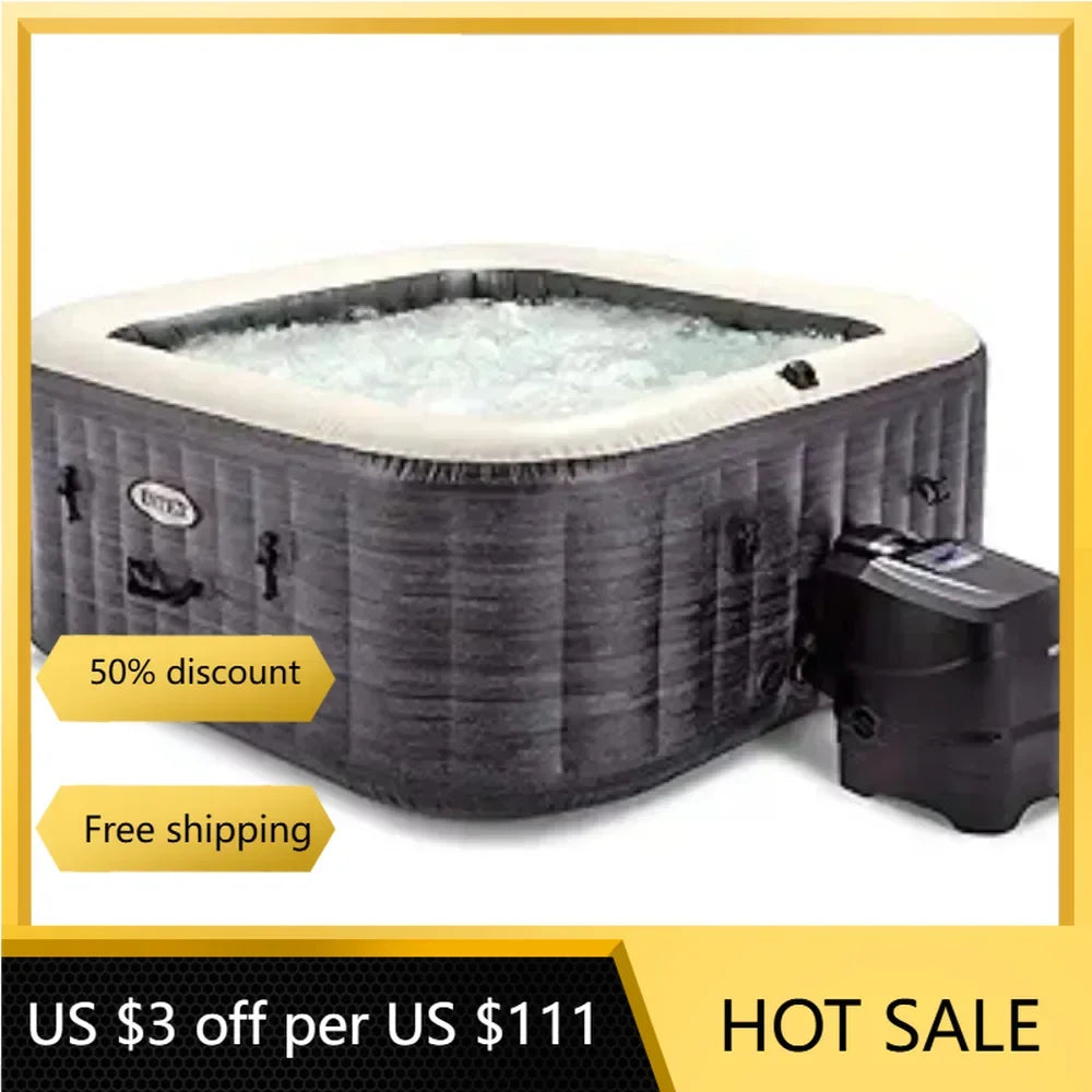 4 Person Inflatable 83" Outdoor Hot Tub - Insulated Cover