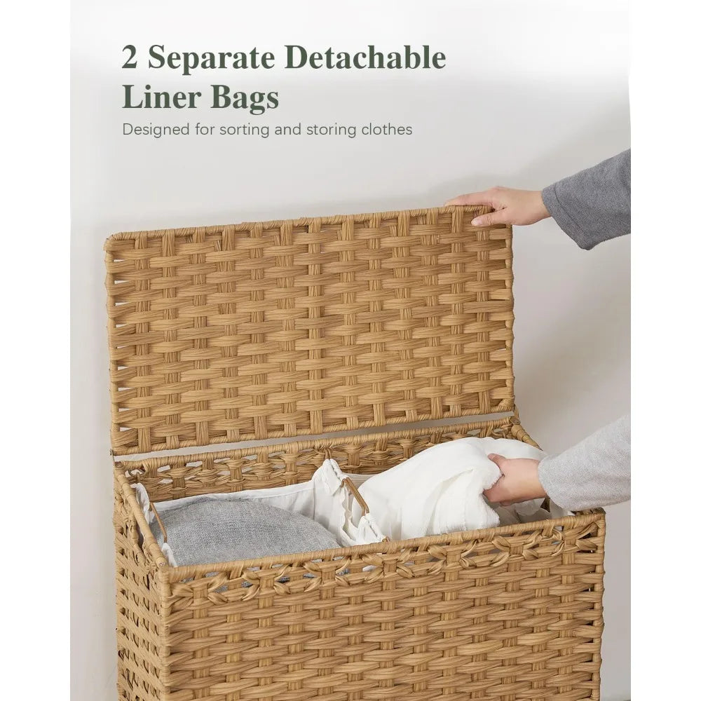 Laundry Hamper with Lid, 112 L Handwoven Rattan Wicker