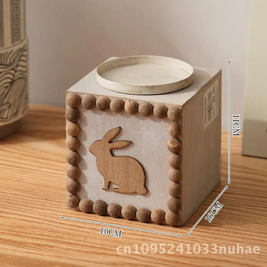 Artistic Wooden Square Candlestick Desktop Little Rabbit