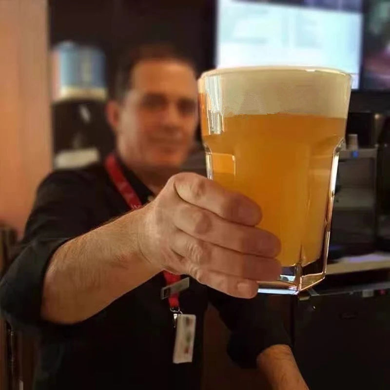 Large Glass Beer Mug Ultra High Capacity Hexagonal Beer Cup