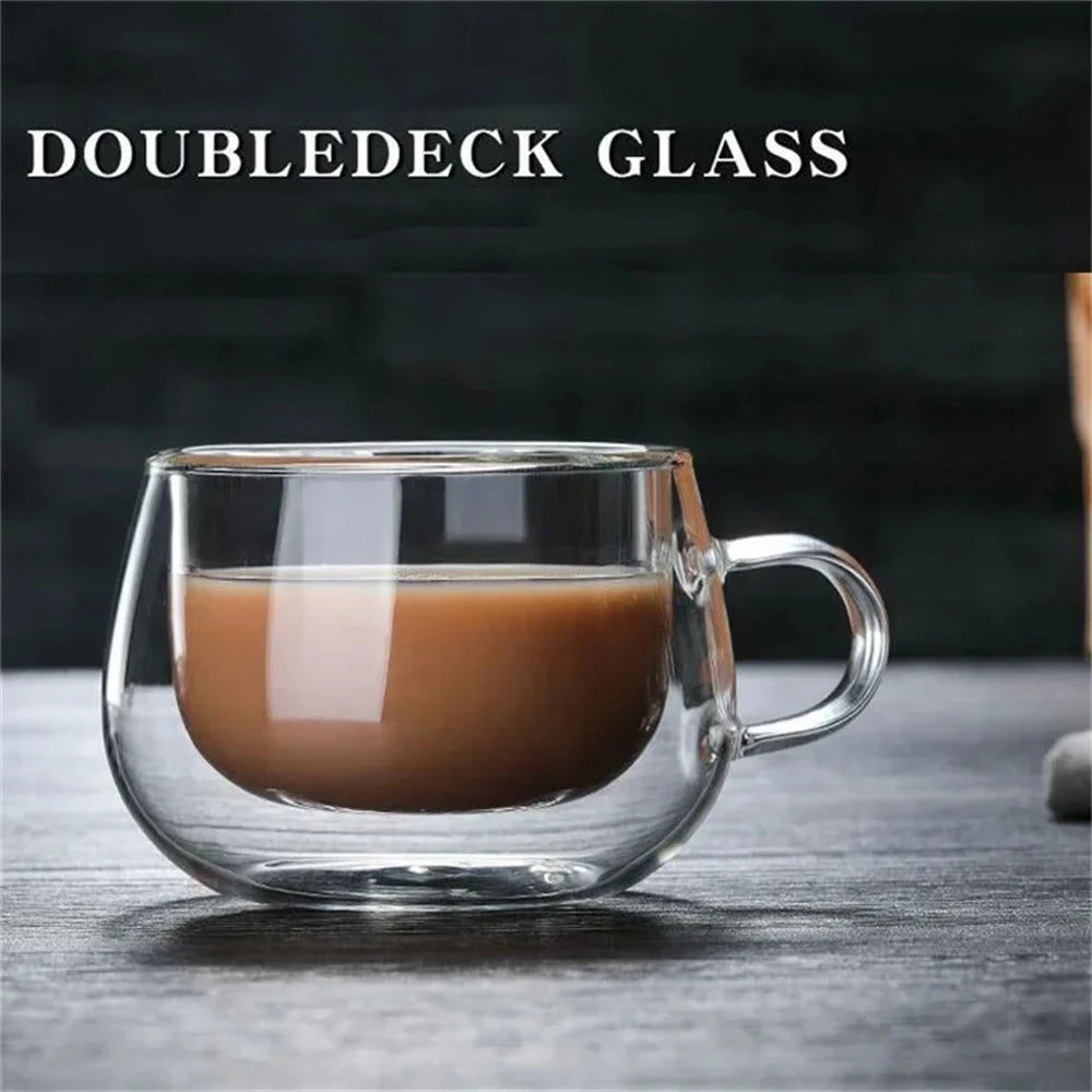 1pc Double Wall Glass Coffee Cup with Handle 150-350ml