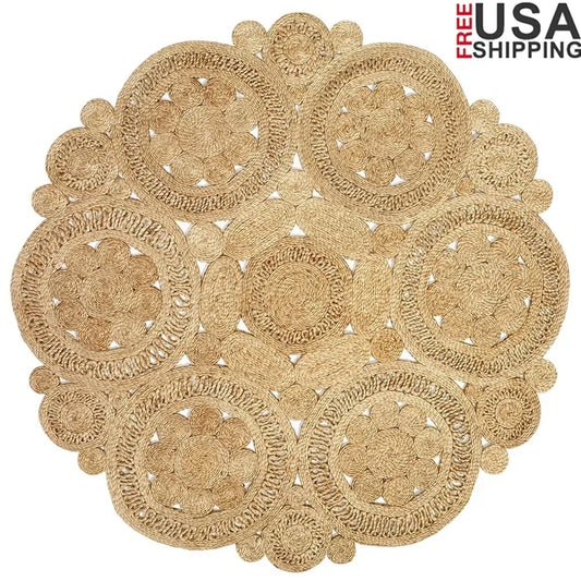 Natural Braided Jute Round Area Rug Handmade Indoor Carpet