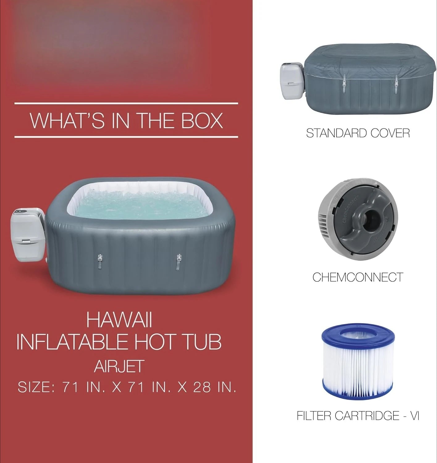 4 to 6 Person Inflatable Hot Tub Square w/ 114  AirJets  Cover