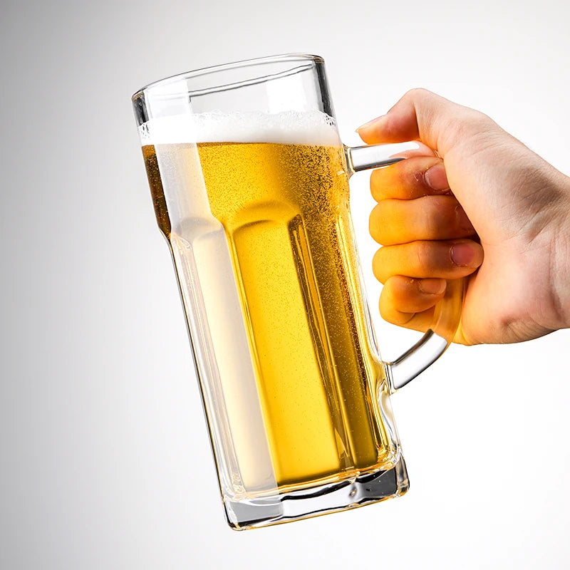 Large Capacity Beer Glass with Handle High End Glass Drinking Cup